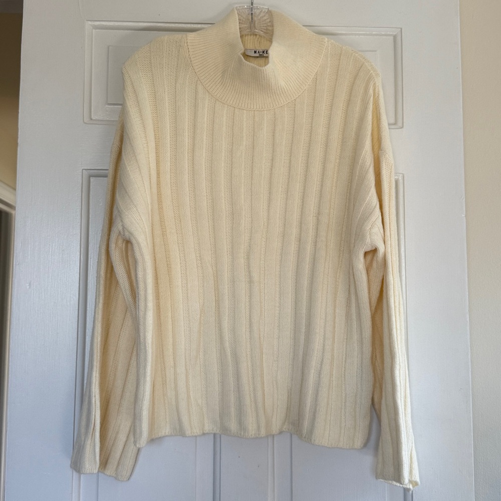 NA-KD Fashion Cream Ribbed Turtleneck Sweater